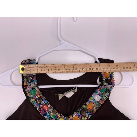 Carrie Allen Womens Maxi Dress Size Medium Brown Gemmed V-Neckline - Picture 8 of 11